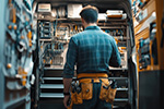 Handwerker vor Werkbank
